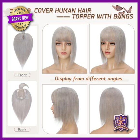 Real Human Hair Topper with Bangs for Thinning Hair - Silk Base - 6 Inch main image 3